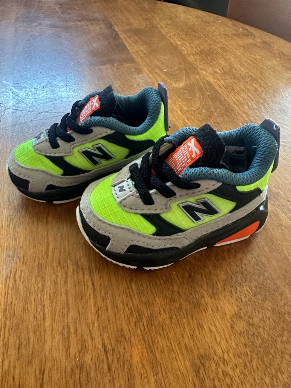 New Balance Toddler Neon Green, Gray & Black Athletic Sneakers with Orange